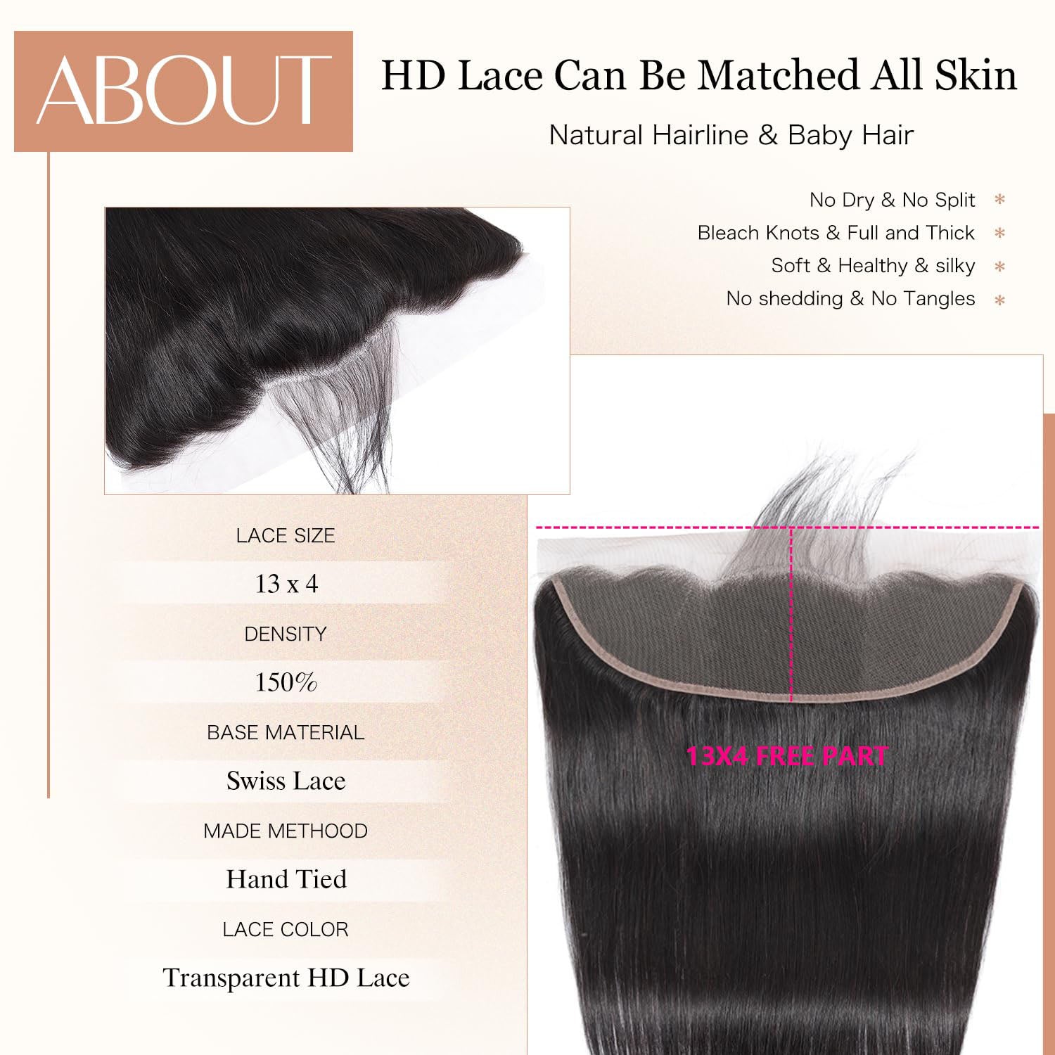 Atikual Long Straight Hair 3 Bundles With 13x4 Lace Frontal 100% Virgin Human Hair