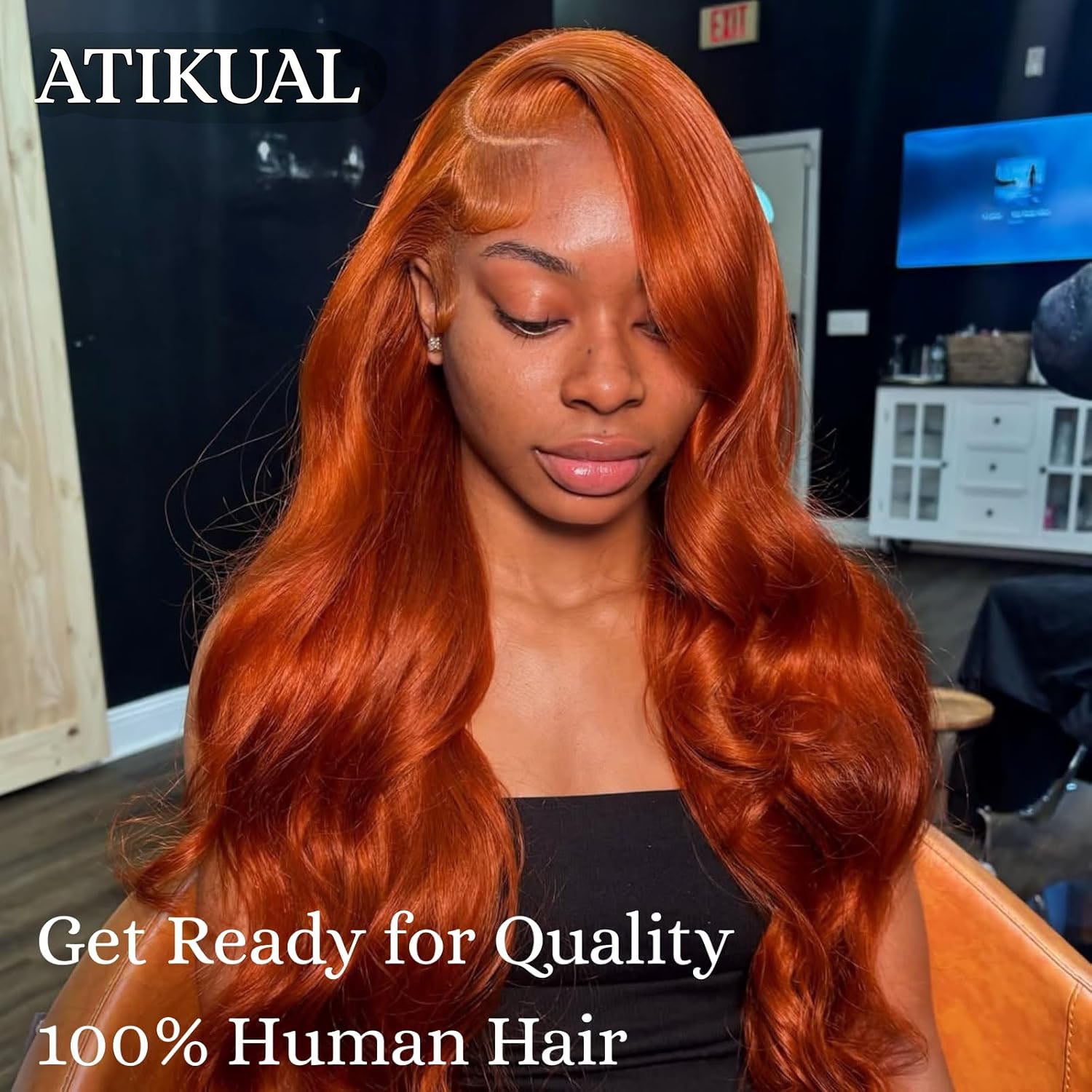 Atikual #350 Ginger Orange 3 Bundles with Frontal Body Wave Human Hair Sew In Weave 12A 100% Brazilian Virgin Remy Hair Copper Bundles and 13x4 Frontal
