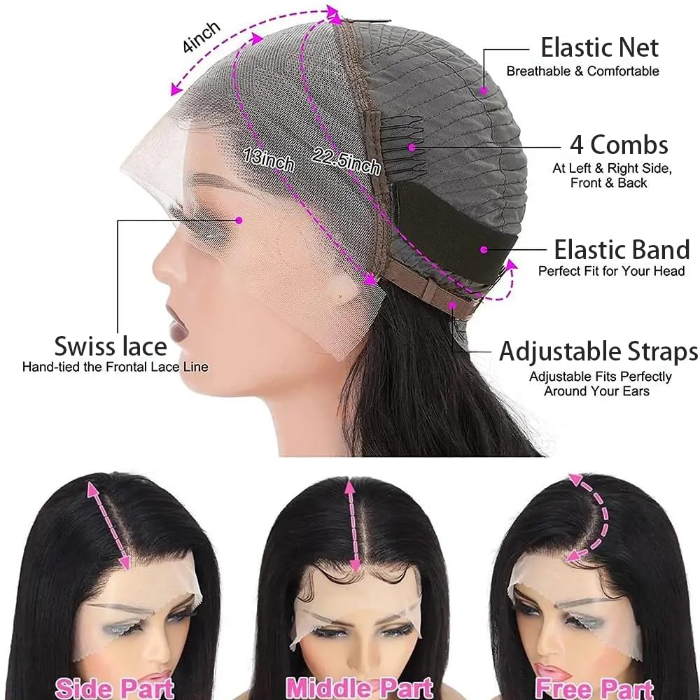 Atikual Straight Bob Wig Human Hair 13x4 HD Lace Front Wigs For Women Short Bob Wig With Baby Hair Pre Plucked 180% Density