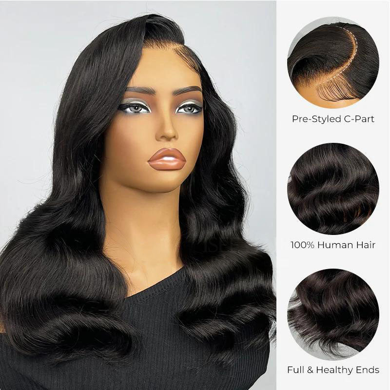 Atikual C Part Glueless LayerCut Wig With Baby Hair 9x6 M-Cap Body Wave Wig 250% Density Human Hair Wigs