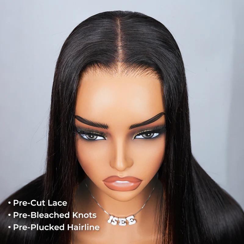 Atikual Wear Go Tiny Knots Pre Bleached Upgraded Silky Straight Glueless 7X5 HD Lace Wig Human Hair