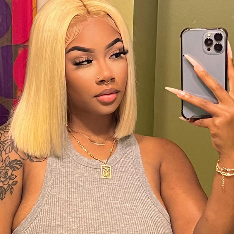 Atikual Blonde 613 Lace Front Wigs 13X6 Hd Lace Wig Blonde 613 Bob Cut Wig Blonde Straight Short Bob Good Human Hair Wigs