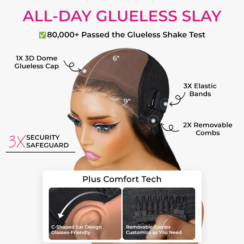 Atikual C Part Glueless LayerCut Wig With Baby Hair 9x6 M-Cap Body Wave Wig 250% Density Human Hair Wigs