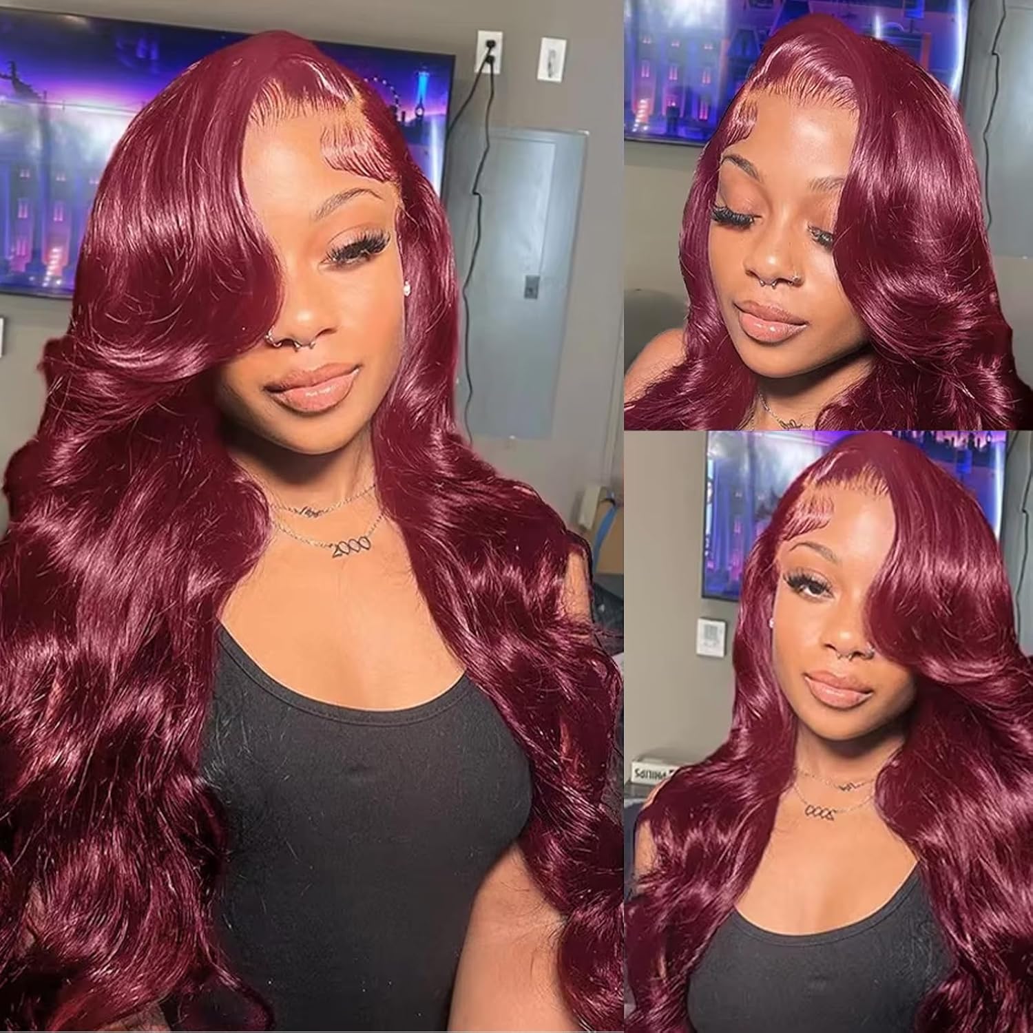 Atikual 99J Burgundy Body Wave 3 Hair Bundles With 4x4 Lace Closure Unprocessed Brazilian Human Hair