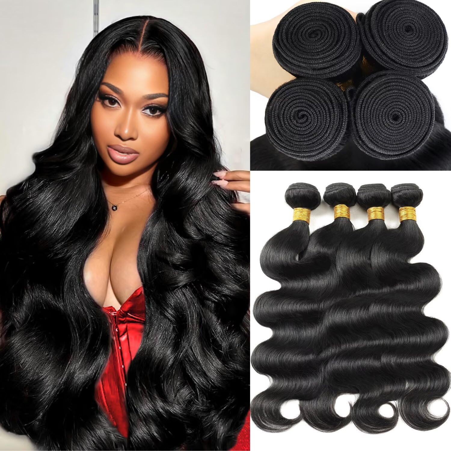 Atikual Brazilian Hair Body Wave 4 Bundles Deal High Quality Virgin Hair Bundles Brazilian Body Wave Hair Extension Natural Color