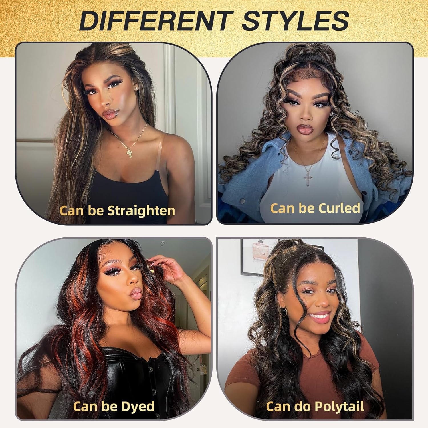 Atikual Honey Blonde Highlight Body Wave Bundles with Closure 3 Highlighted Bundles with 4x4 Closure Human Hair Sew In Weaves Brazilian Virgin Remy Hair