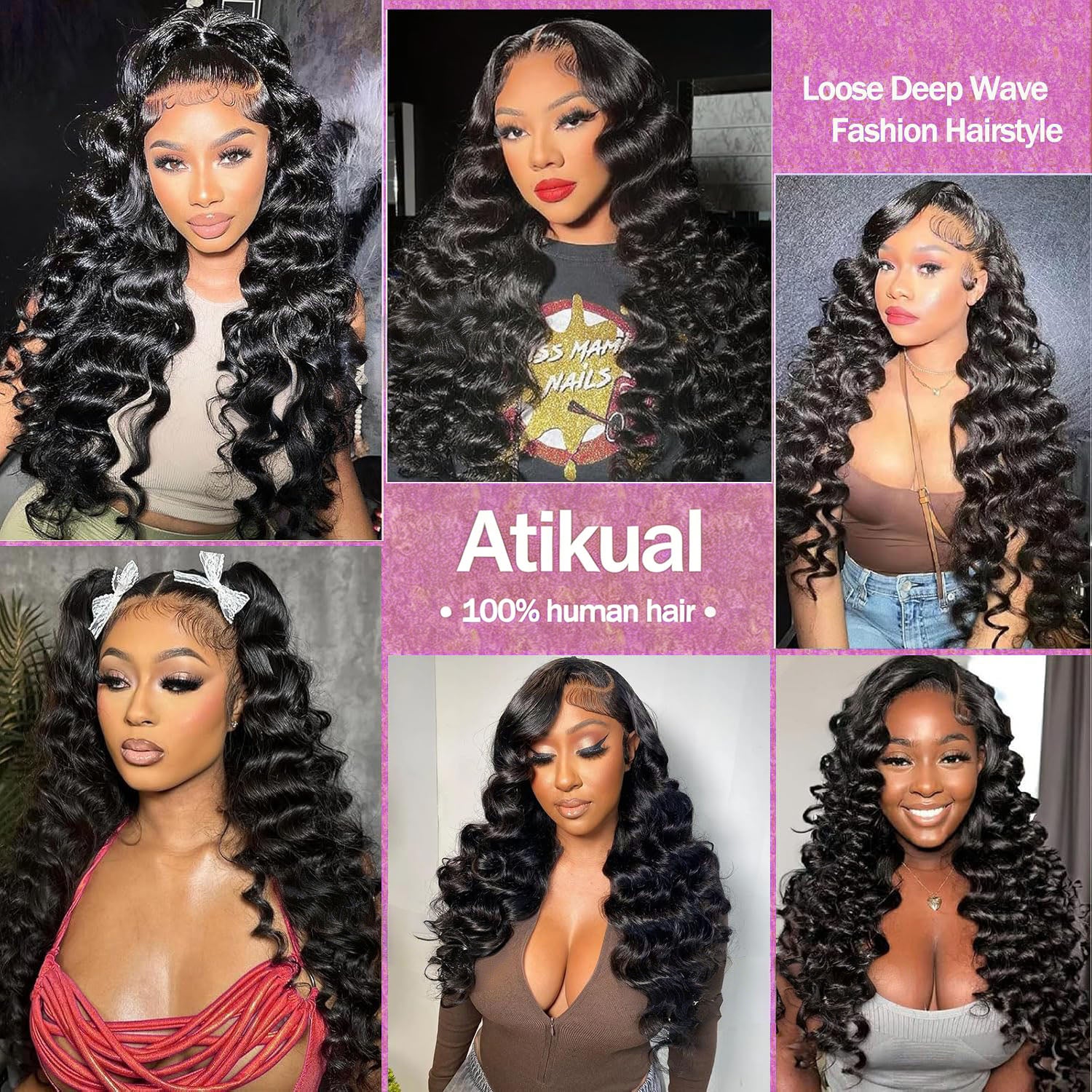 Atikual 3 Bundles Human Hair Weft With Closure Loose Deep Wave Brazilian Hair Weave Bundles With 4x4 Lace Closure