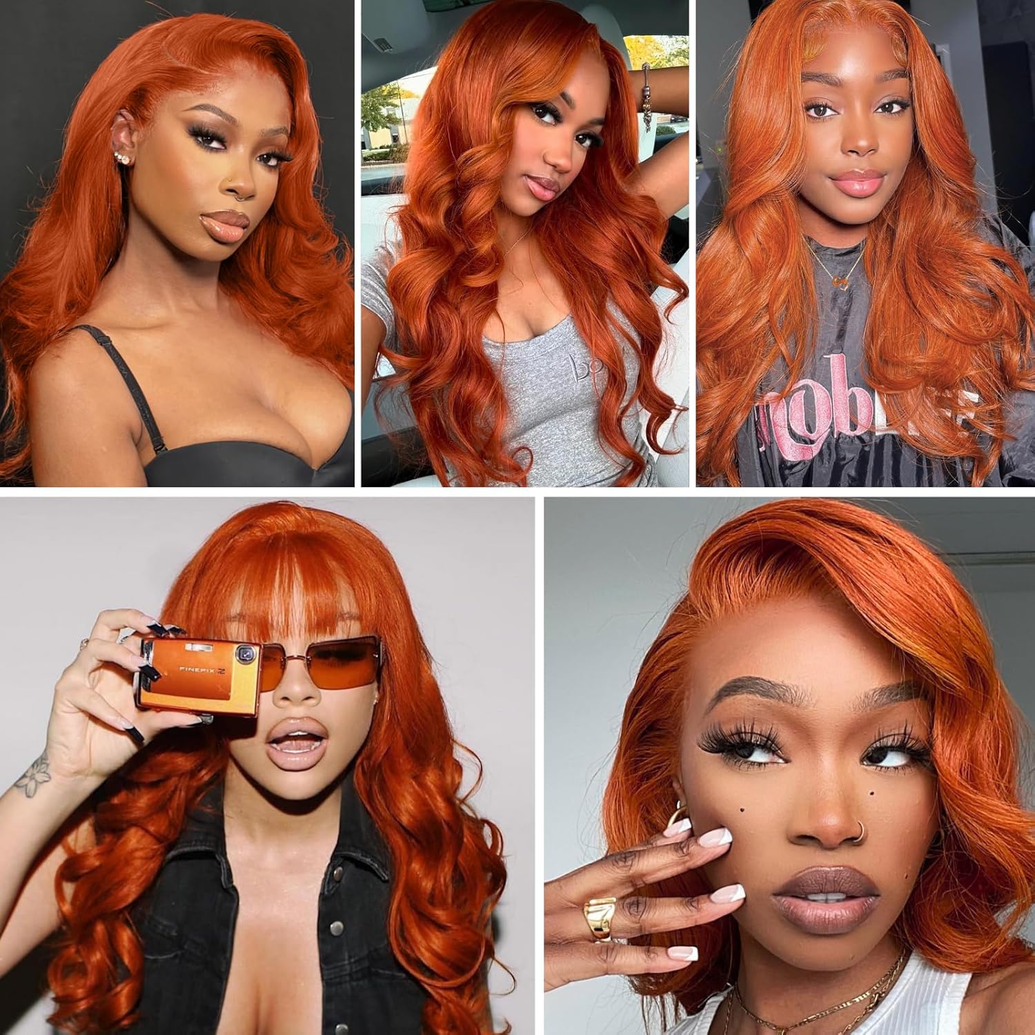 Atikual #350 Ginger Orange 3 Bundles with Frontal Body Wave Human Hair Sew In Weave 12A 100% Brazilian Virgin Remy Hair Copper Bundles and 13x4 Frontal