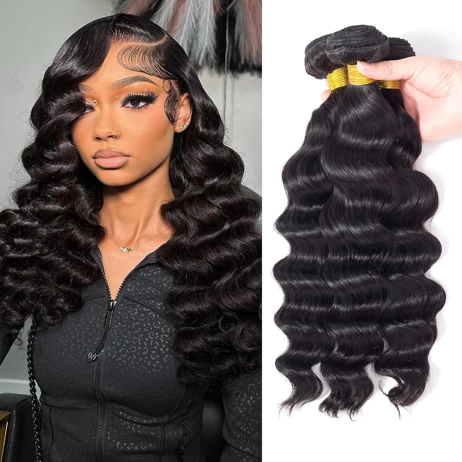 Atikual Brazilian Virgin Hair Loose Deep Wave 3 Bundles 100% Virgin Hair Bundles Loose Deep Curly Weave Human Hair