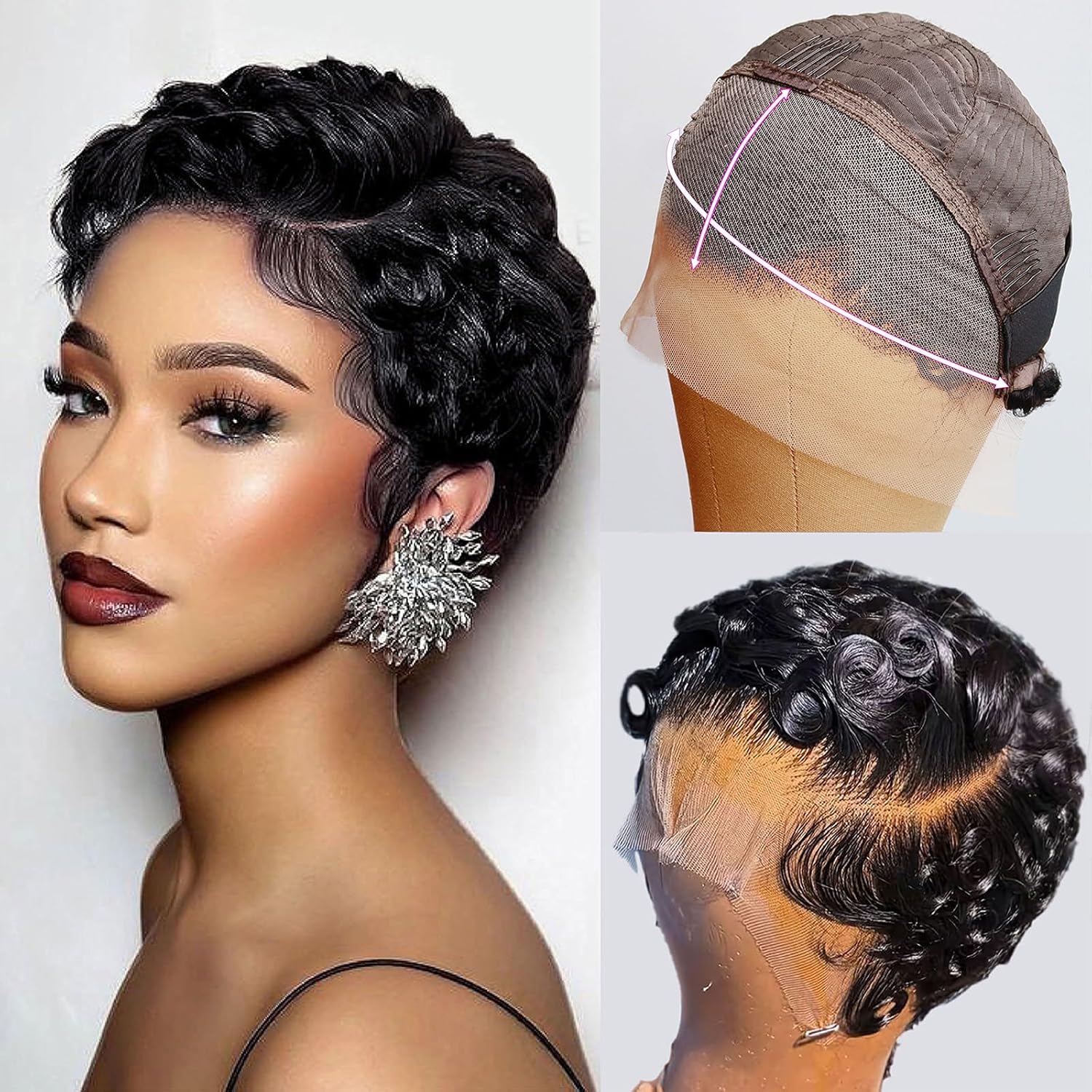 Short Curly Pixie Cut 13x4 Lace Front Wig 100% Human Hair Wigs