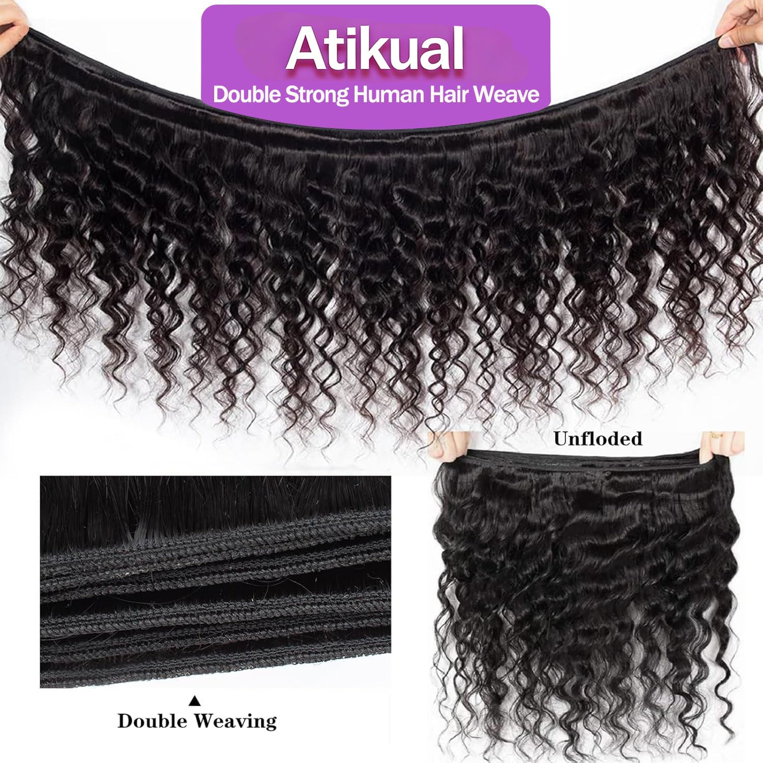 Atikual 3 Bundles Human Hair Weft With Closure Loose Deep Wave Brazilian Hair Weave Bundles With 4x4 Lace Closure