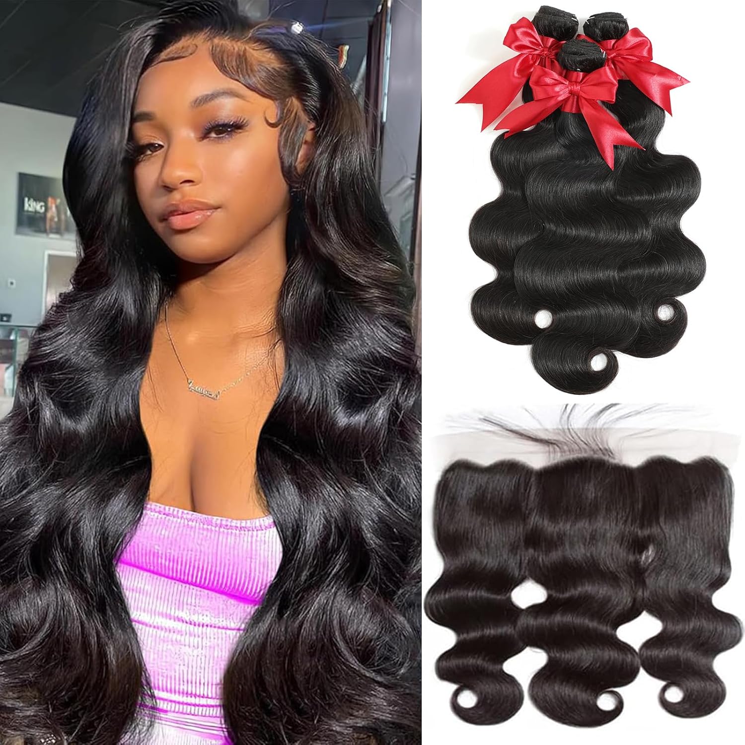 Atikual Brazilian Body Wave Hair 3 Bundles With 13X4 Lace Frontal High Quality Brazilian Virgin Human Hair