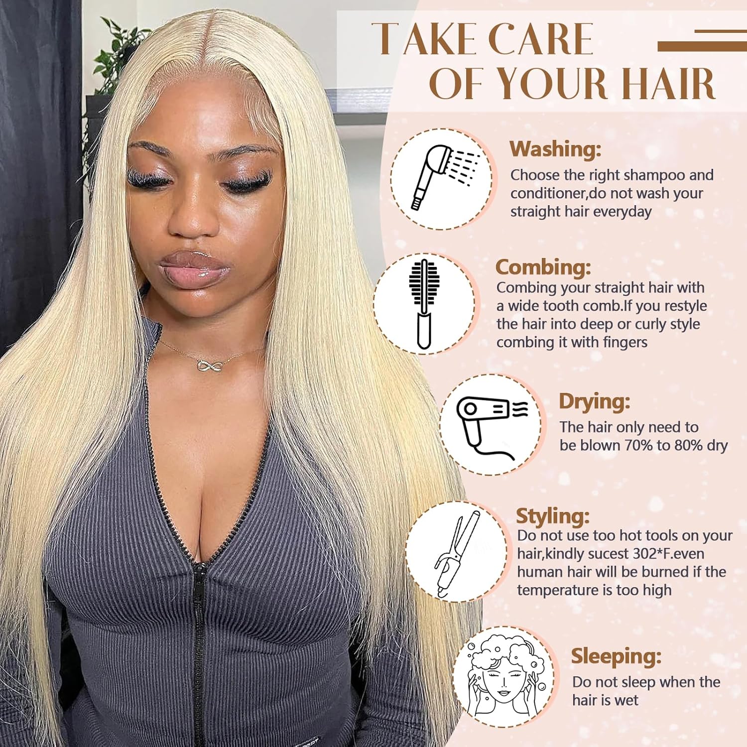 Atikual Hair 4pcs Straight Bundles Brazilian Virgin Hair Wave Bundles Color #613 100% virgin Human hair Weave