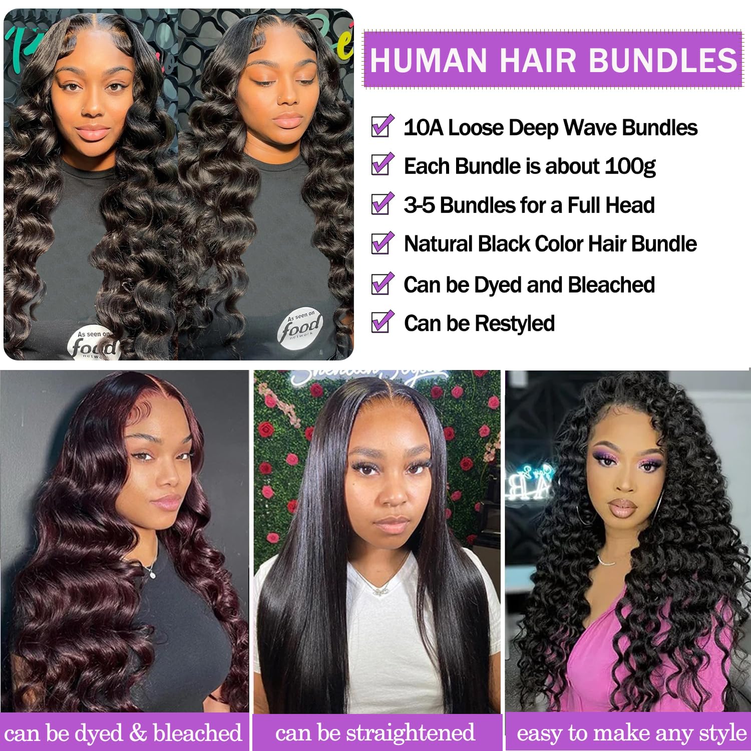 Atikual 3 Bundles Human Hair Weft With Closure Loose Deep Wave Brazilian Hair Weave Bundles With 4x4 Lace Closure