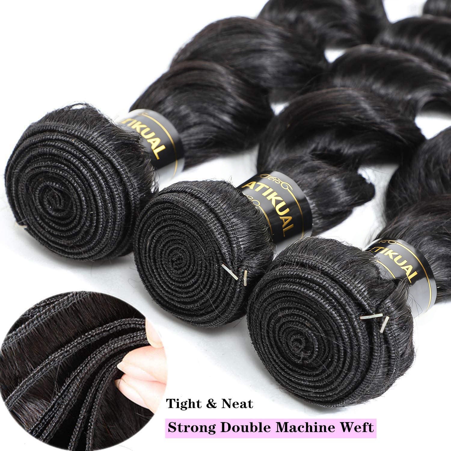 Atikual Loose Deep Wave Virgin Human Hair 3 Bundles with 13x4 HD Transparent Lace Frontal Natural Color
