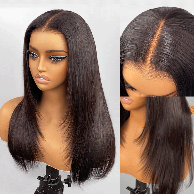 Atikual Layered Cut Wear Go Wigs Straight 7x5 Pre-cut Lace Closure 180% Density Wigs 100% Human Hair