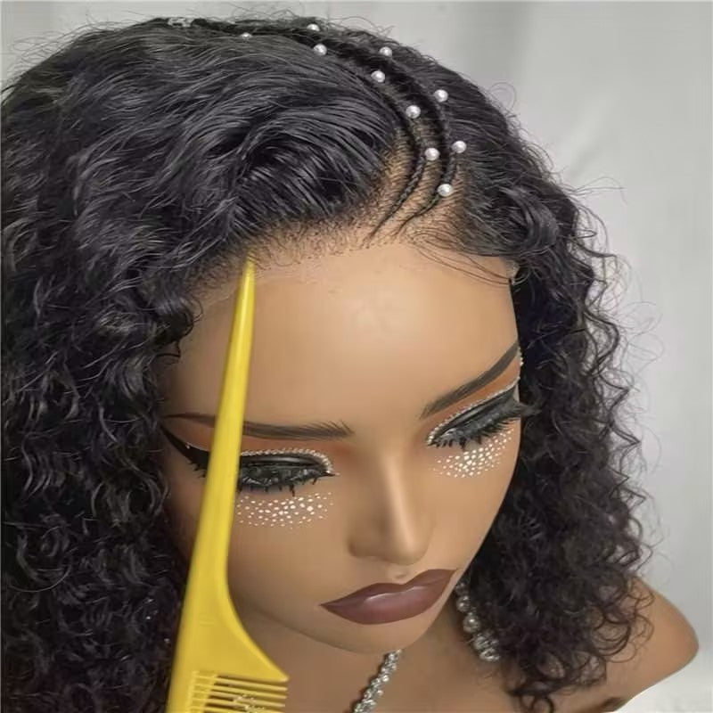 Pre-Braiding Curved Moon Water Wave Human Hair Wig 5x5 HD Transparent Lace Front Wigs