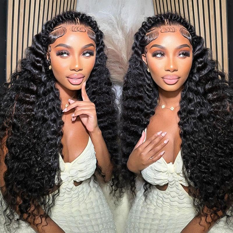 Atikual Pre Braided Glueless Wig Deep Wave 13x4 Lace Front Wigs Human Hair