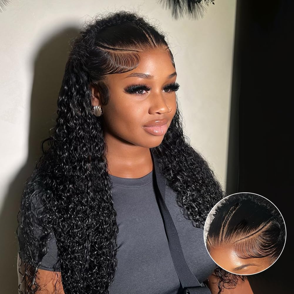 Atikual Pre Braided Glueless Wig Deep Wave 13x4 Lace Front Wigs Human Hair