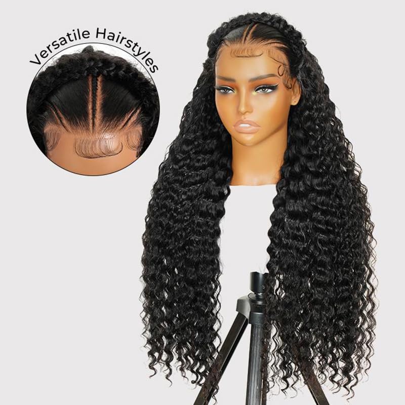 Atikual Pre Braided Glueless Wig Deep Wave 13x4 Lace Front Wigs Human Hair