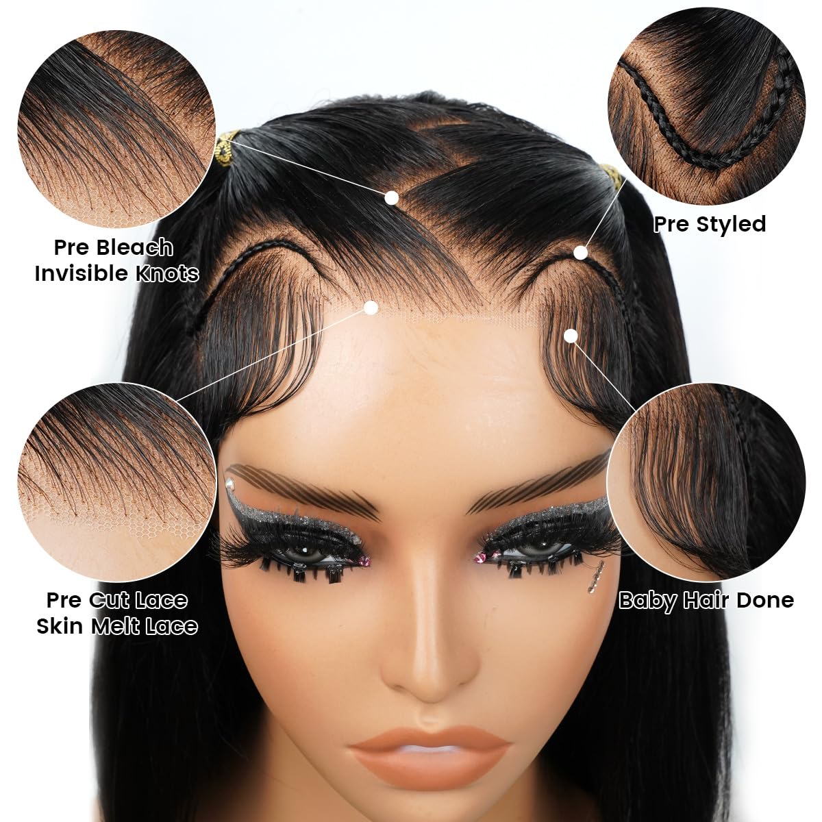 Atikual Short Bob Wig Human Hair 13x4 Lace Front Braided Wigs Straight Wear And Go Glueless