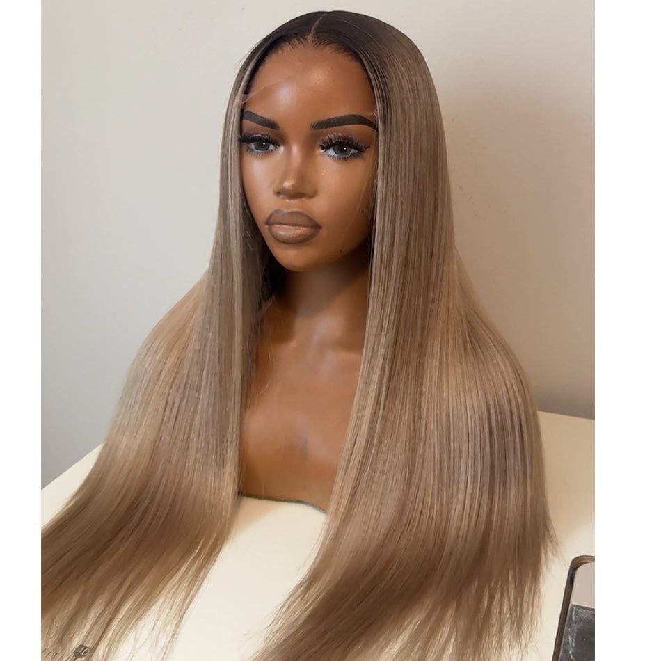 Atikual Professional Toned Ombre Ash Blonde Mixed Dirty Blonde HD Lace Front Human Hair Wigs Glueless Wigs