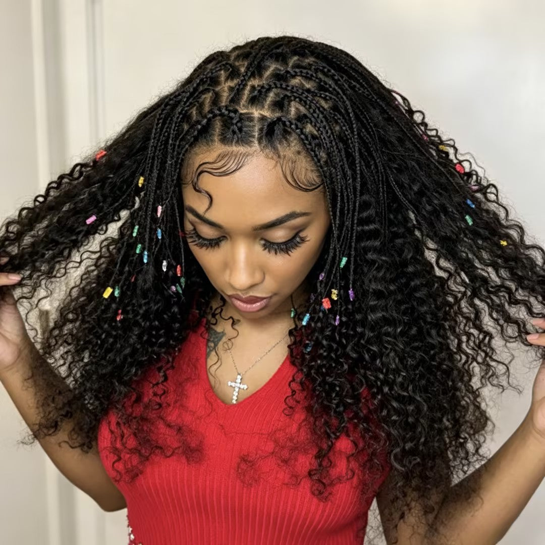 Pre-Braiding Kinky Curly Knotless Box Braided Wig 13x6 HD Lace Wig 100% Human Hair Wig Body Wave Human Hair Wig