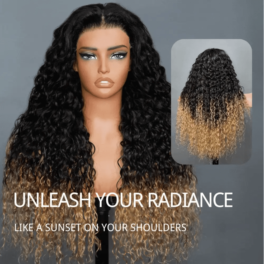 Atikual Ombre Honey Blonde Water Wave Wigs Pre Everything Transparent Lace Front Wig 100% Human Hair For Women