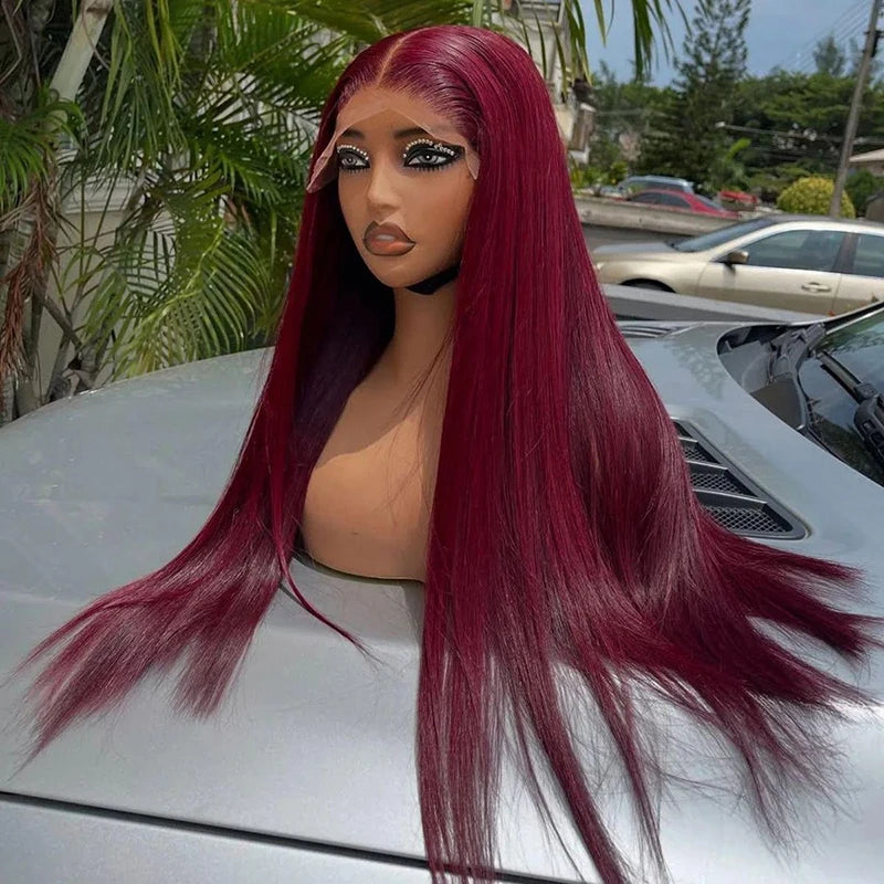 Atikual 99J Burgundy Color Wig Bone Straight Red Color 13*4 13*6 Lace Front Human Hair Wigs for Women