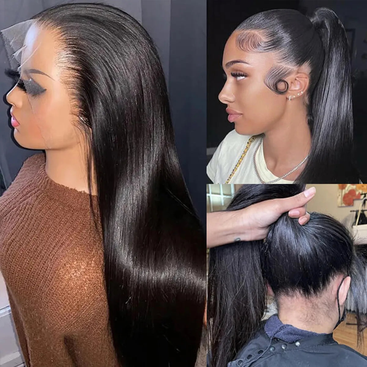 Atikual Pre Cut 360 Glueless Lace Wigs Silky Straight Invisi Strap Drawstring 360 Lace Front Human Hair Wigs