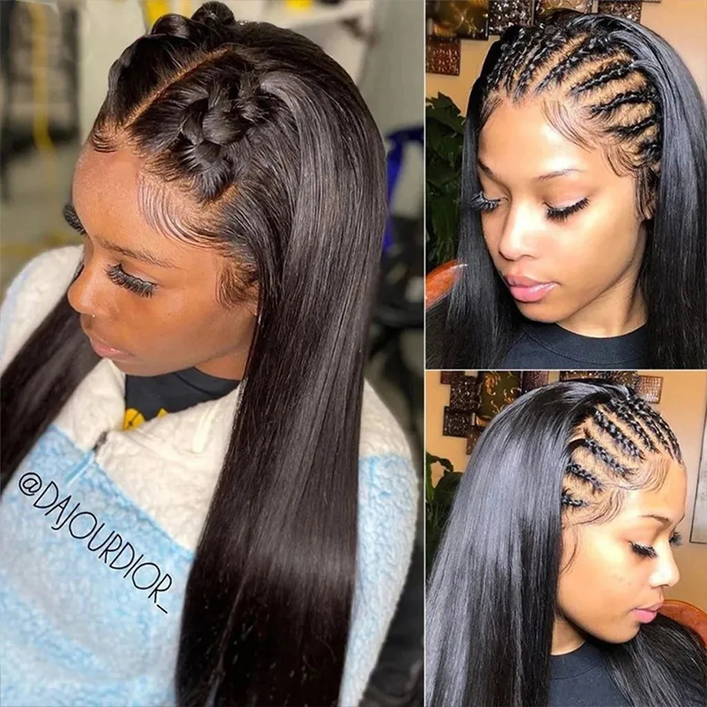 Atikual Pre Cut 360 Glueless Lace Wigs Silky Straight Invisi Strap Drawstring 360 Lace Front Human Hair Wigs