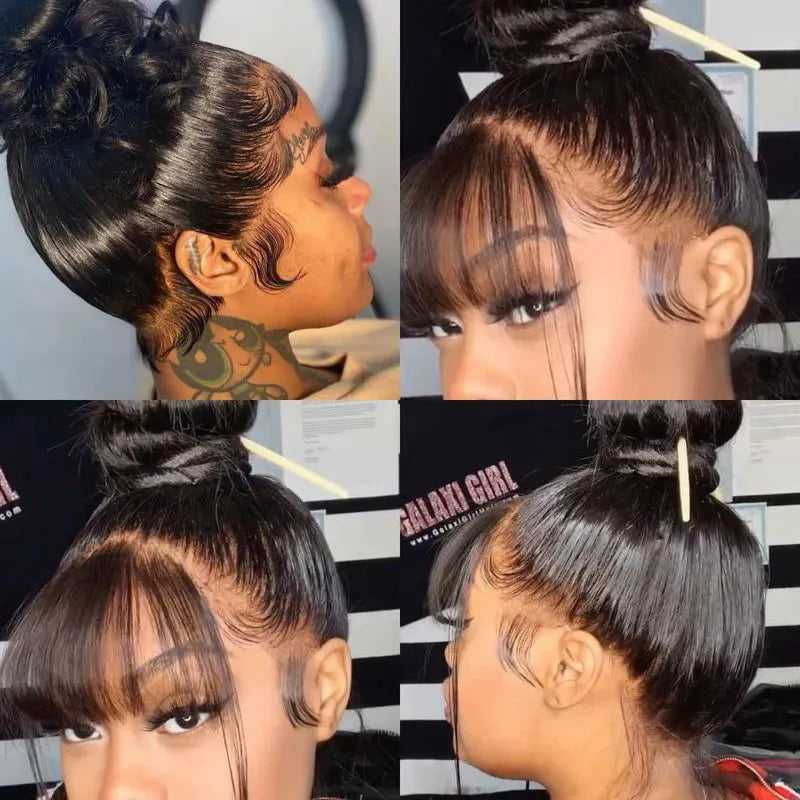 Atikual Pre Cut 360 Glueless Lace Wigs Silky Straight Invisi Strap Drawstring 360 Lace Front Human Hair Wigs