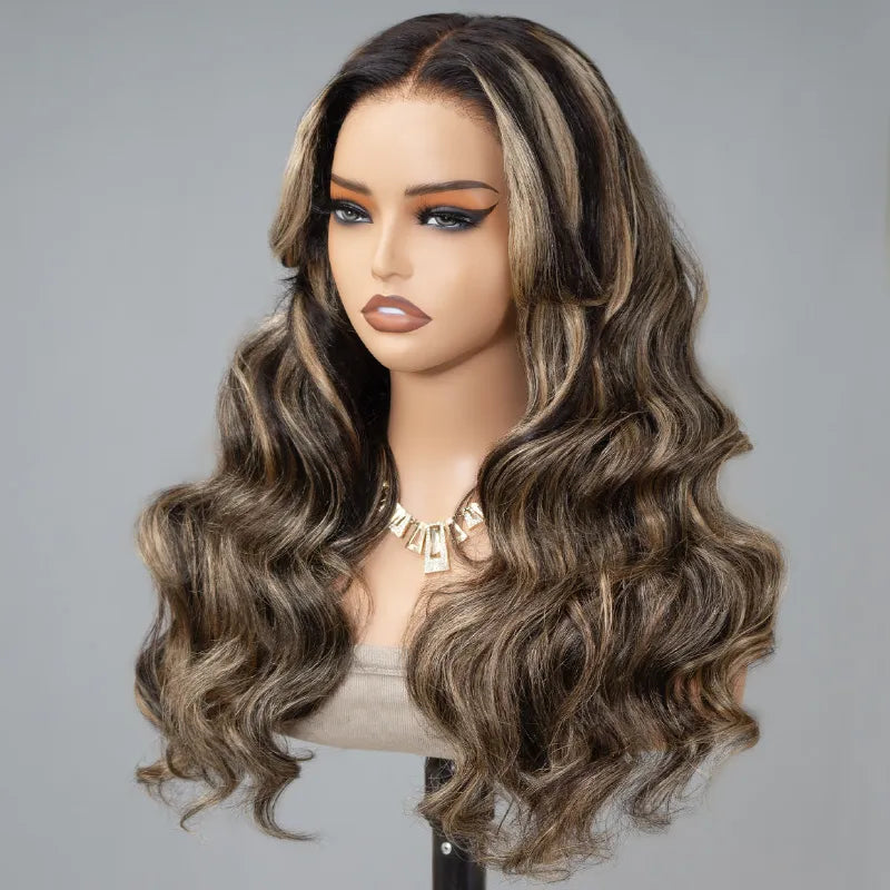 Atikual Balayage Honey Blonde Highlight 7x5 13x4 Lace Glueless Wig Body Wave HD Lace Wig Human Hair