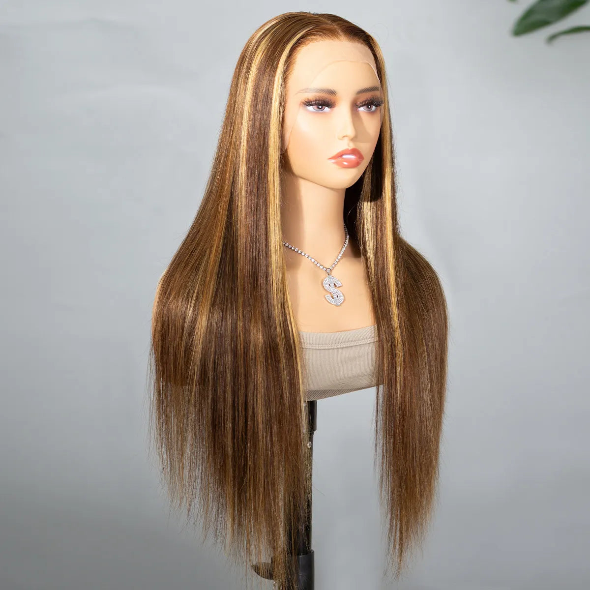 Atikual Honey Blonde Highlight Straight Glueless Wig Human Hair 7X5 13X4 Lace Front Wigs With Invisible Drawstring 180% Density