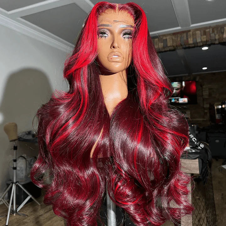 Atikual Red Balayage Color 13*6 Lace Frontal Wig Human Hair 7*5 Pre Cut Lace Glueless Wig Premium 200% Density Wigs
