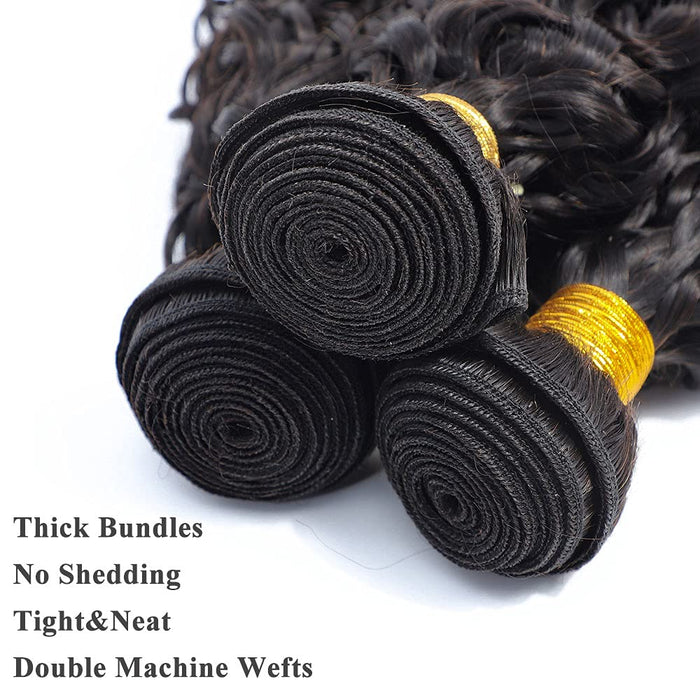 Atikual Water Wave Hair 3 Bundles with 13x4 Lace Frontal 100% Virgin Human Hair No Shedding No Tangle