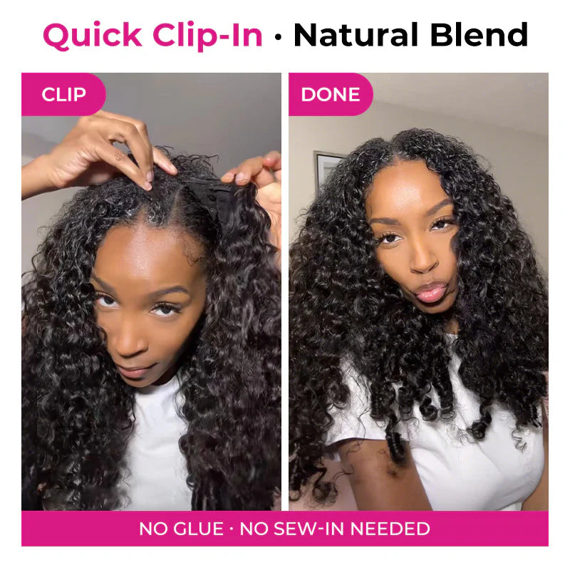 Atikual V Part Burmese Curly Invisi Strap New In Hand Tied 250% Density Wig Human Hair No Leave Out Glueless Wig With Elastic Drawstrings Beginner Friendly