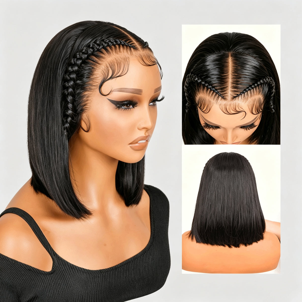 Atikual High Quality Straight 13*4 Lace Frontal Wig For Women Braided Bob Wig With Baby Hair Human Hair Braiding Wigs