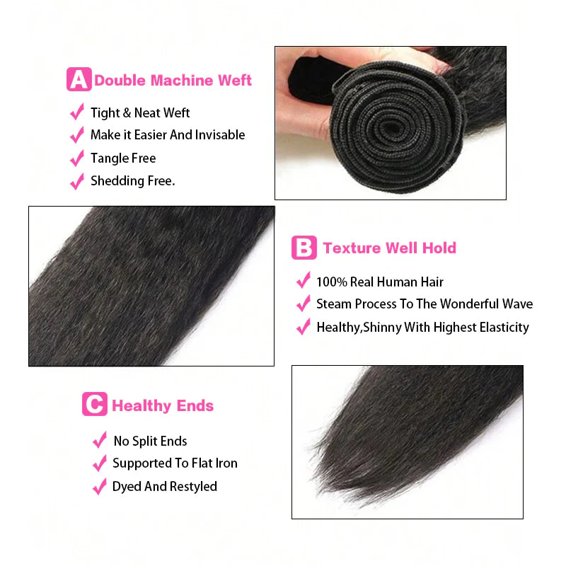 Atikual Kinky Straight 1 Pcs Bundle Natural Black Human Hair