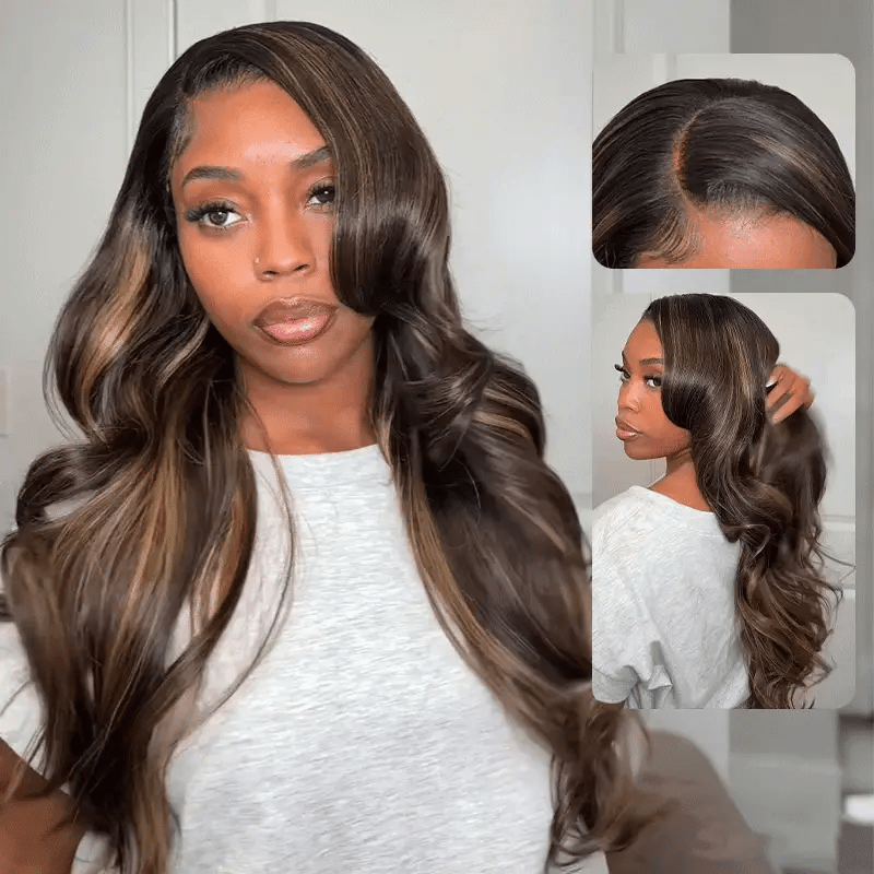 Atikual Pre-Styled Butterfly Cut Layer Brown Balayage Human Hair Wigs Pre Bleached Mini Knots Pre-Cut 7x5 C Part Lace Wig Human Hair