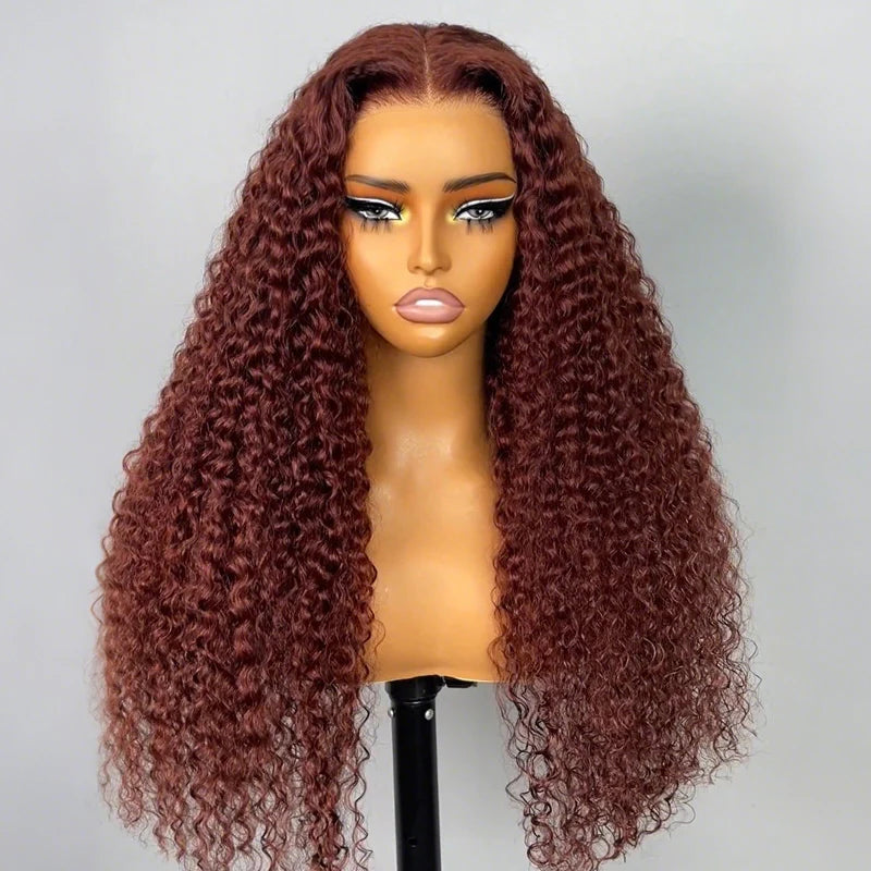 Atikual 7x5 Pre-Cut Lace Glueless Wig Human Hair Reddish Brown Water Wave Preplucked Hairline Ready-to-Wear Wigs