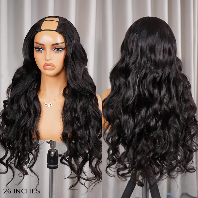 Atikual Body Wave Upart Sew In Wig Human Hair Natural Color Upart Wigs For Women 250% Density Glueless wigs