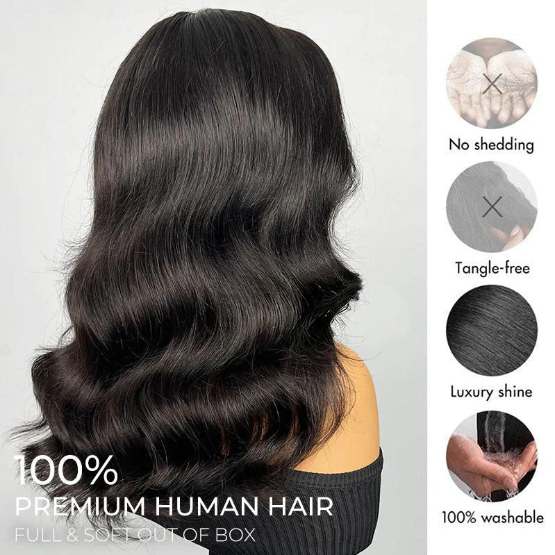 Atikual C Part Glueless LayerCut Wig With Baby Hair 9x6 M-Cap Body Wave Wig 250% Density Human Hair Wigs