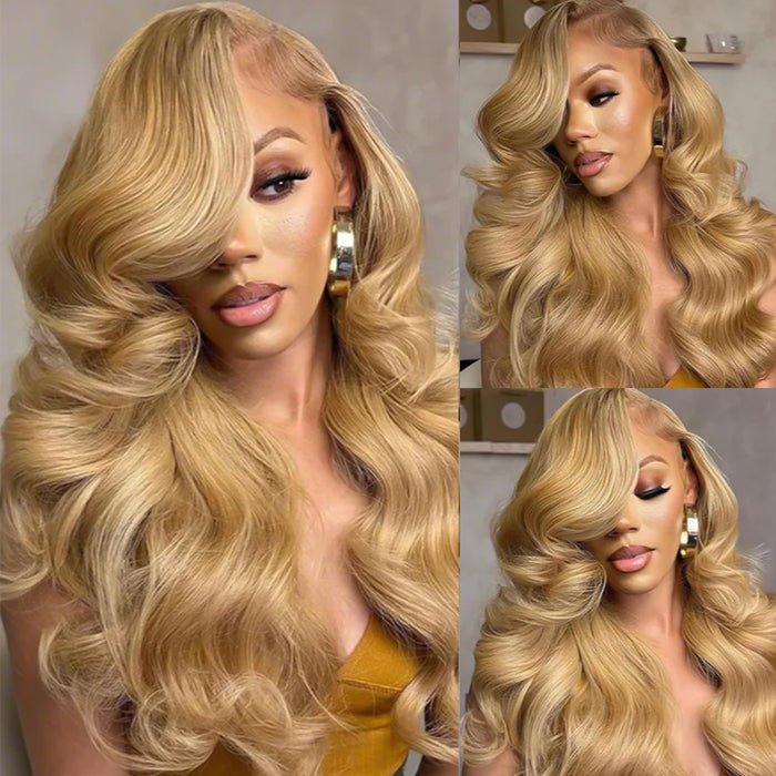 Atikual Honey Blonde Body Wave Wigs 13X4/13X6 Transparent Lace Front #27 Color Virgin Human Hair Wigs Pre Plucked