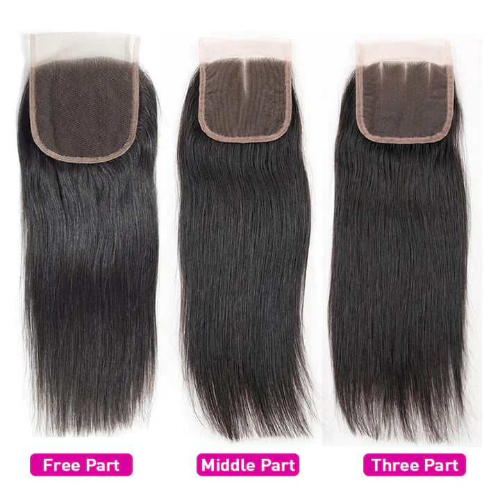Atikual 4x4 HD Transparent Lace Closure Straight Human Hair Closure Natural Black Hair Top Swiss Lace