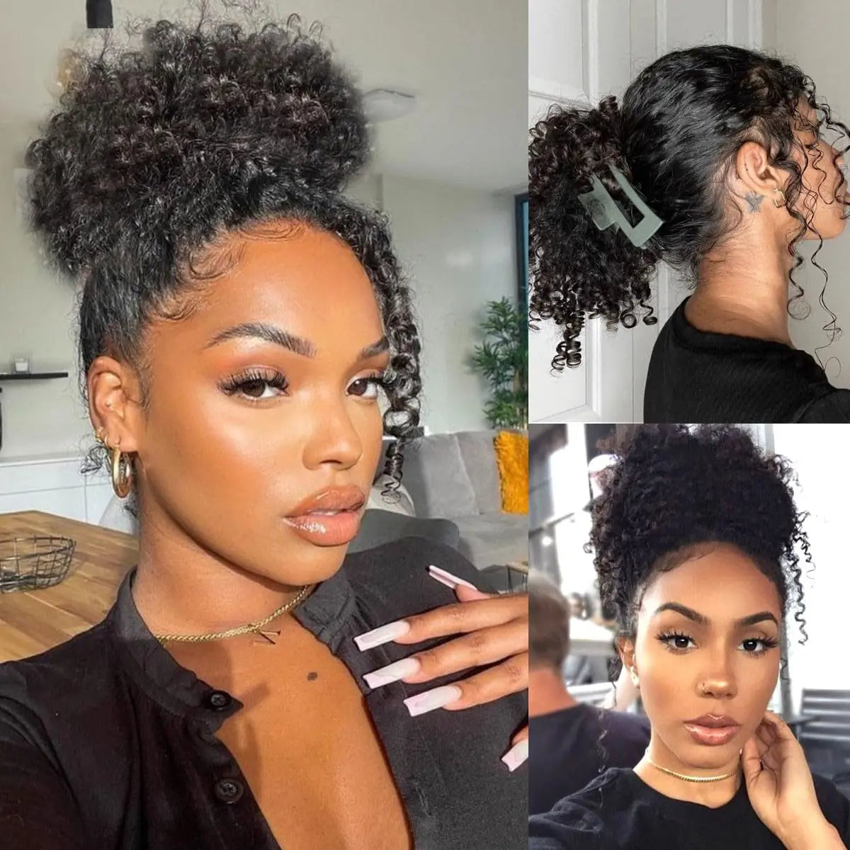 Atikual 360 Lace Kinky Curly Invisi Drawstring Wear Go Wig Pre-Bleached Pre-Cut Lace Glueless Wig Human Hair