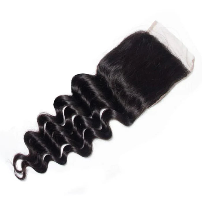 Atikual 4x4 HD Transparent Lace Closure Loose Deep Wave Human Hair Closure Natural Black Hair Top Swiss Lace