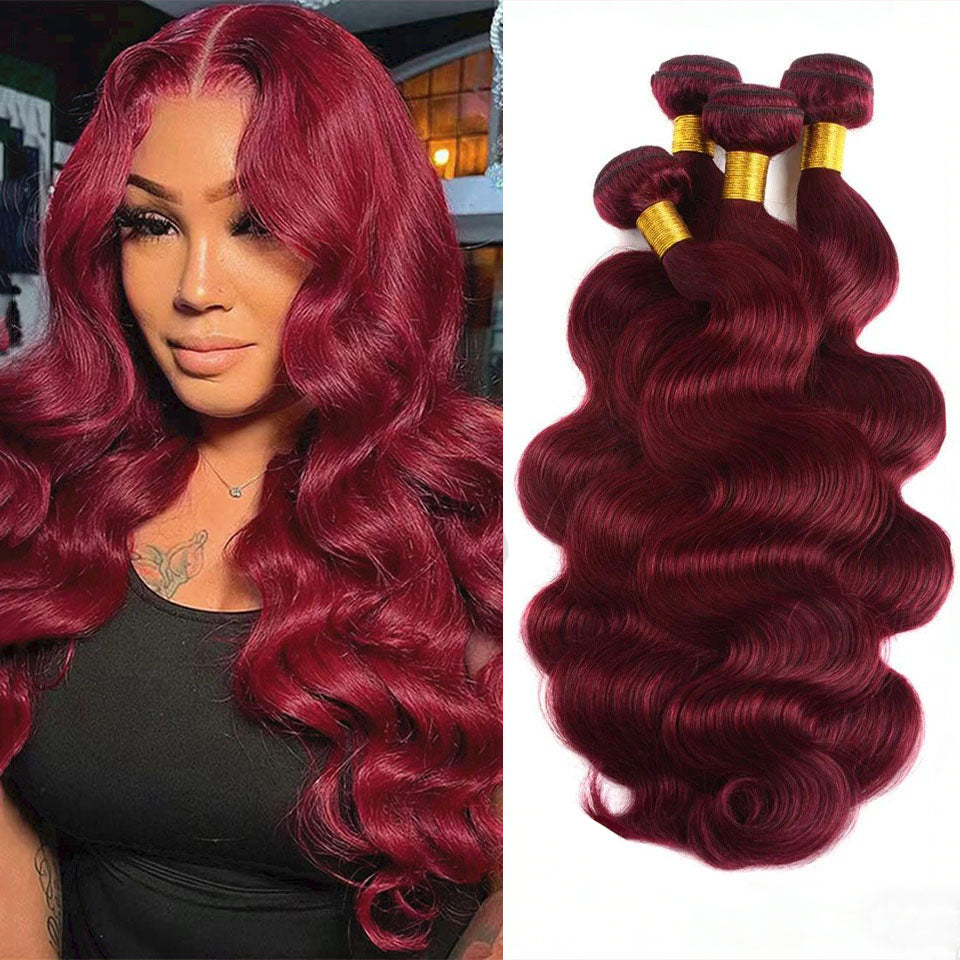 Atikual Burgundy 99J Body Wave Bundles Brazilian Red Color Human Hair Bundles 4 Pcs Hair Extensions Body Weave Colored Bundle
