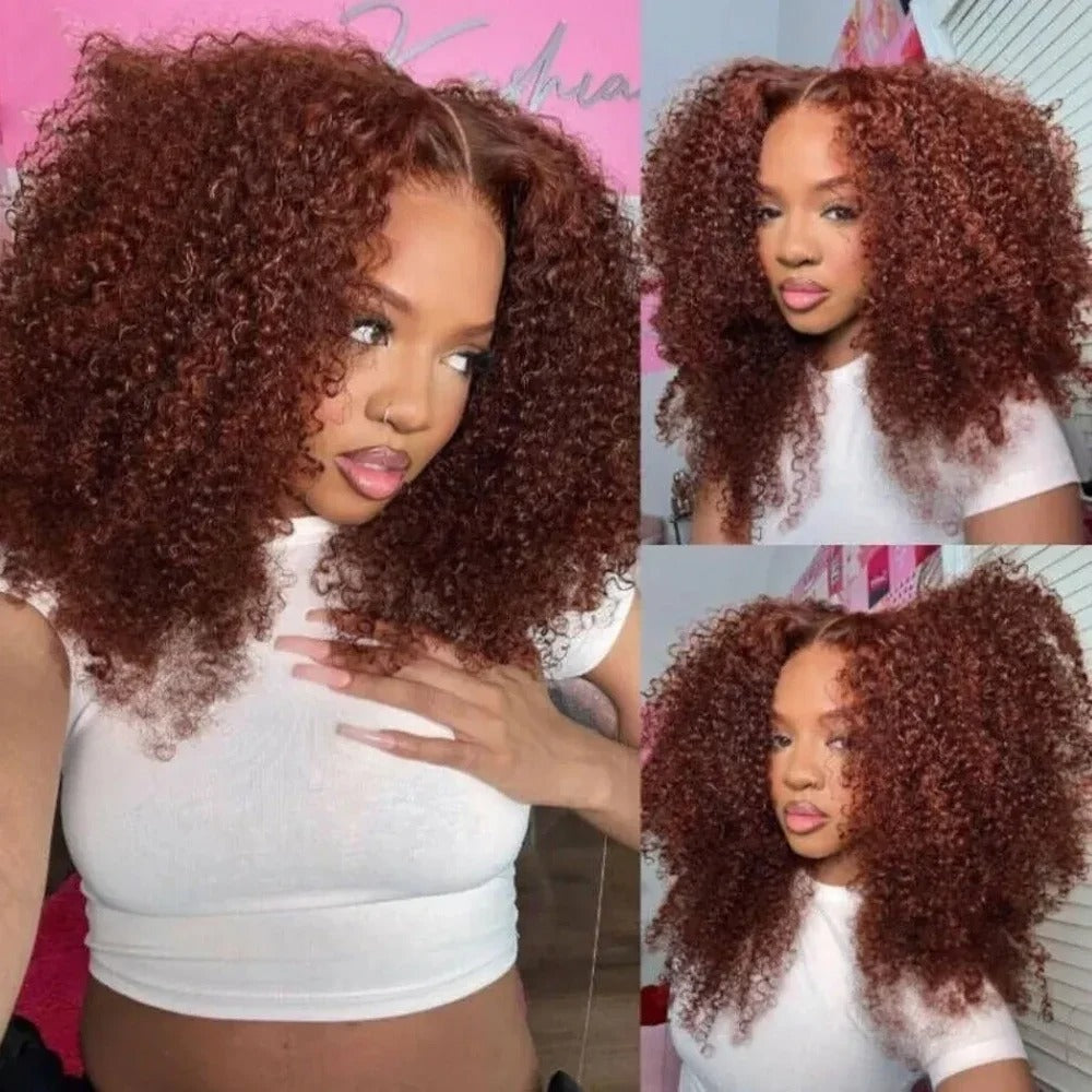 Atikual SDD Curly Wigs Reddish Brown Lace Frontal Virgin Hair Human Wig Pre Plucked Kinky Curly Wigs For Women
