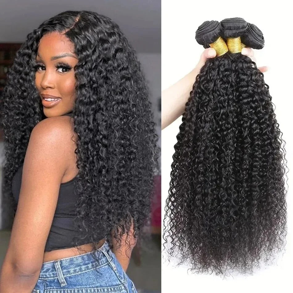 Atikual Kinky Curly Hair Weave 4 Bundles Unprocessed Virgin Brazilian Hair Bundles Kinky Curly Human Hair Extenison